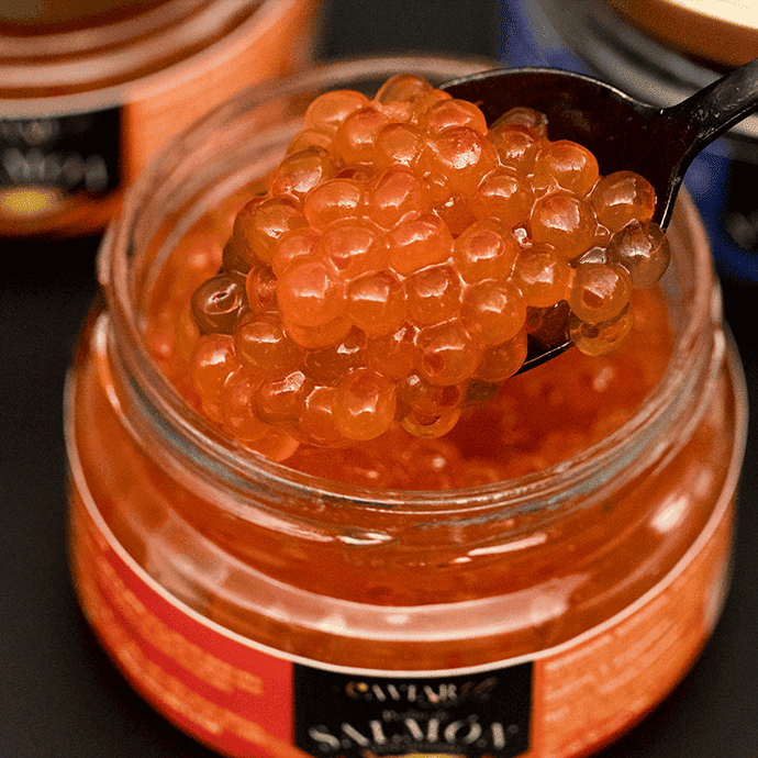 Perlas sabor salmón, imitación de caviar para aperitivos